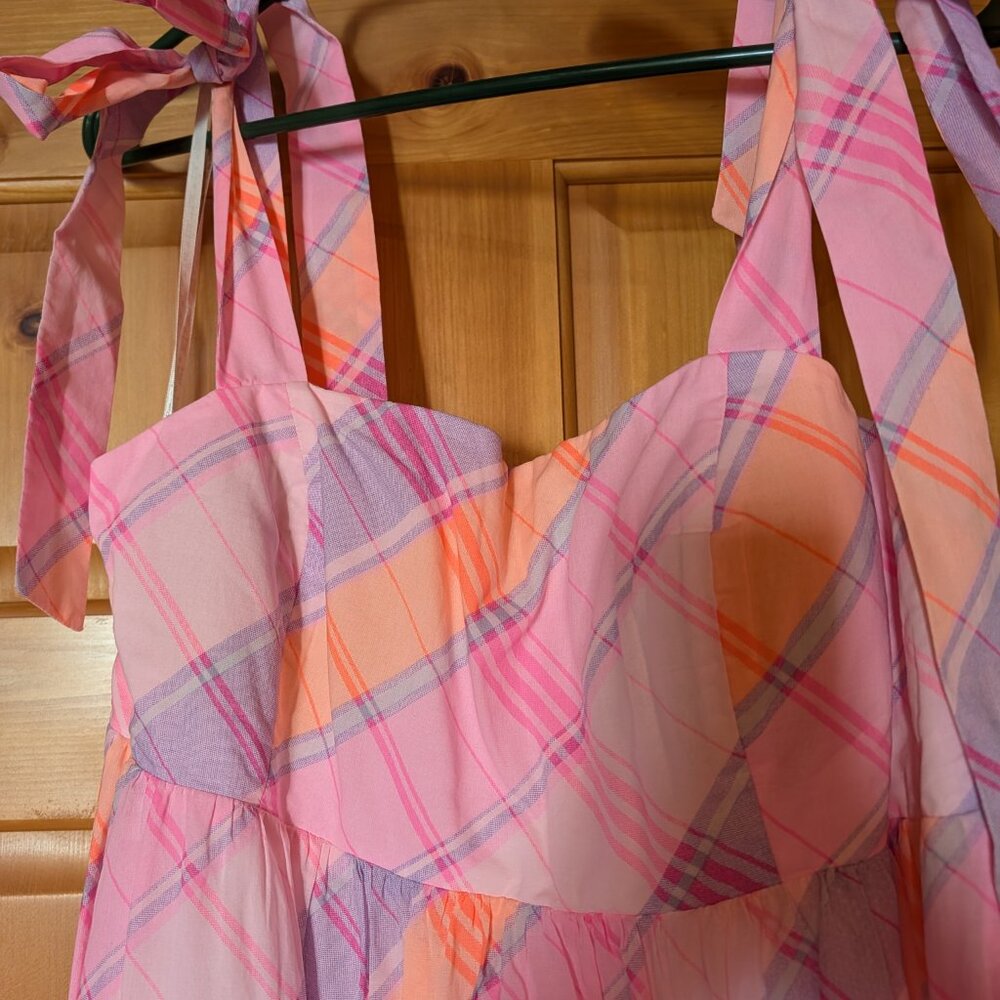 Lilly Pulitzer Anlee Pink Isle Madras Plaid Cotton Tier Dress size 12 - Picture 4 of 7